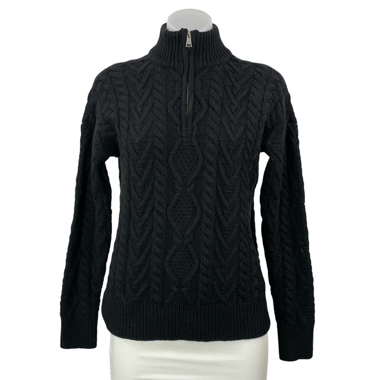 Ralph Lauren Black Cashmere 1/4 Zip Long Sleeves Cable Knit Sweater Top Size SP