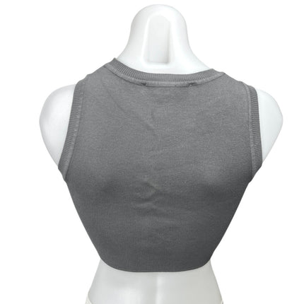 Zara Women's Gray Ribbed Sleeveless Crew neck Stretch Knit Crop Tank Top Size S