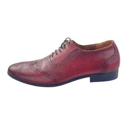 FHS Men's Maroon Red Leather Lace Up Wingtip Oxford Dress Shoes Size 44 US 11