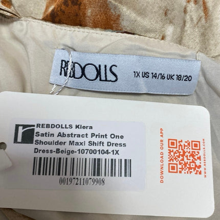 NEW Rebdolls Kiera Multicolor Satin Abstract One Shoulder Maxi Shift Dress 14/16