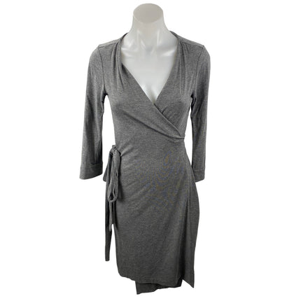 Diane Von Furstenberg Women's Gray Long Sleeve V Neck Mini Wrap Dress Size 4