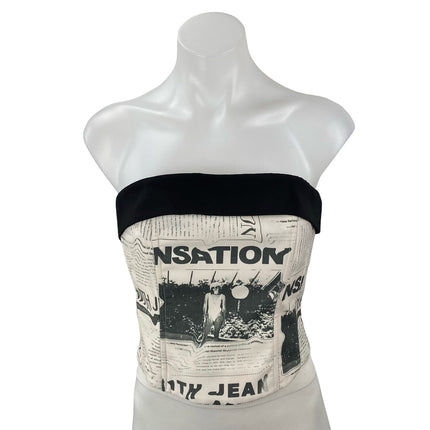 With Jéan Carla Read All About It Print Strapless Tube Bandeau Crop Corset Top M