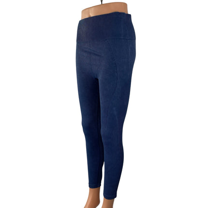 Joy Lab Womens Blue Ribbed Knit High Rise Yoga Running Athletic Leggings Pants L