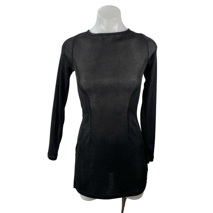 Lioness Black Sheer Mesh Open Back Tie Long Sleeve Mini Bodycon Dress Size XS