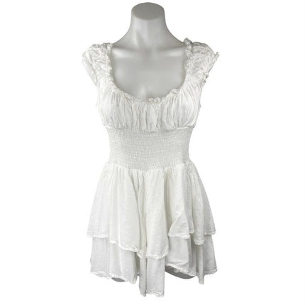 Princess Polly White Short Sleeve Ruffle Smocked Tiered Romper Shorts Size 8