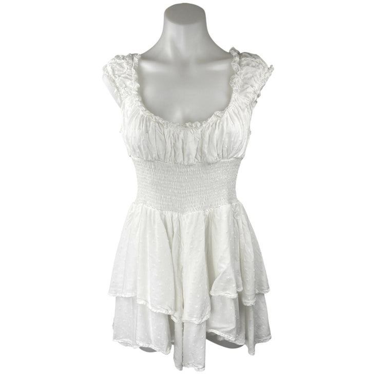 Princess Polly White Short Sleeve Ruffle Smocked Tiered Romper Shorts Size 8