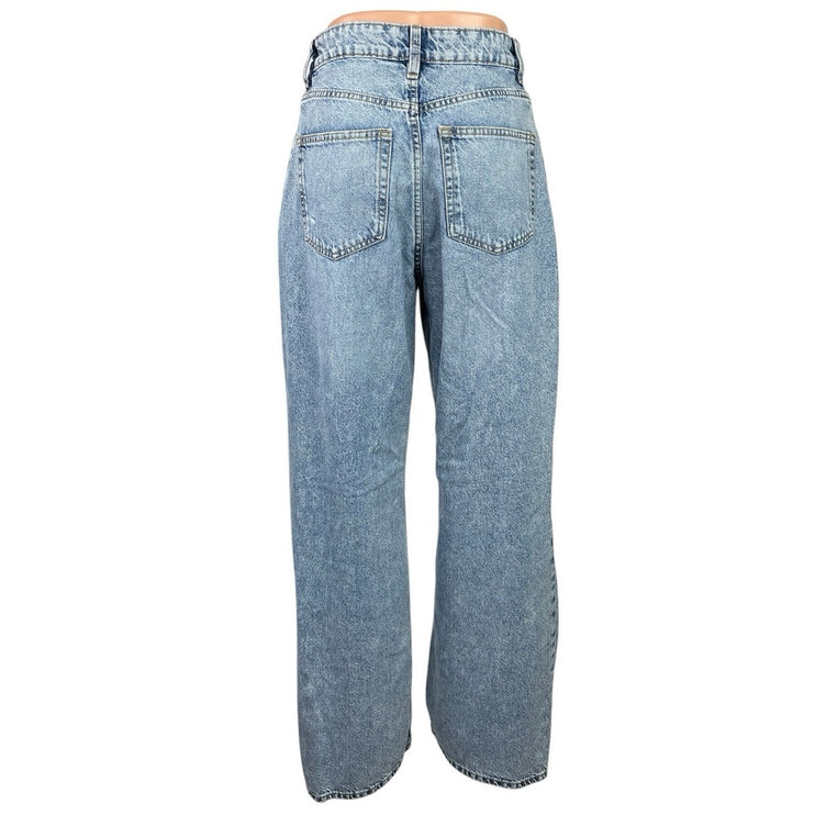 H&M Women Blue Light Wash High Rise Distressed Baggy Wide Leg Denim Jeans Size 6