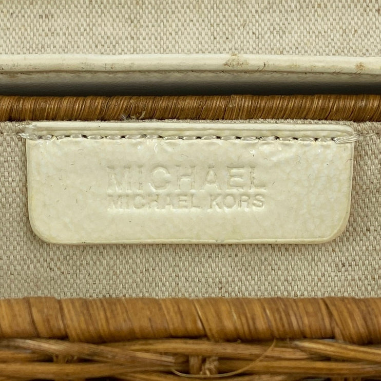 Michael Kors Santorini Wicker Rattan Leather Trim Clutch Purse Pouch Wristlet OS