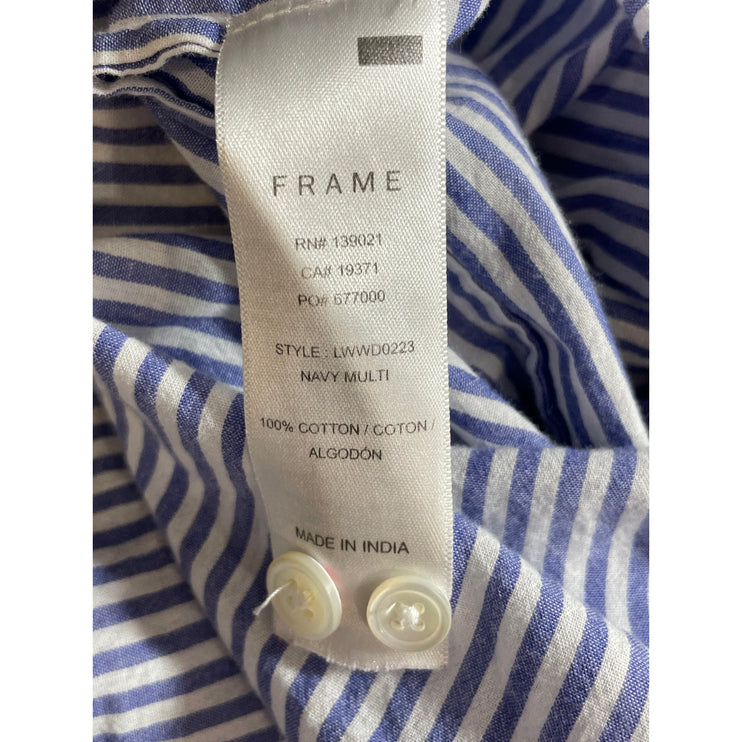 Frame Women's Blue White Striped Long Sleeve Button Down Shirt Tunic Top Size S