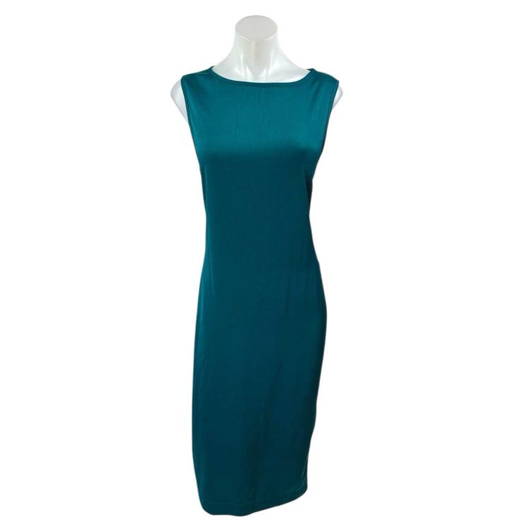 Nine West Blue Silk Satin Sleeveless Boat Neck Tank Mini Sheath Dress One Size