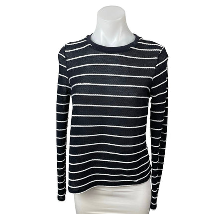 Topshop Women's Black Striped Long Sleeve Knit Crew Neck T Shirt Tee Top Size 6