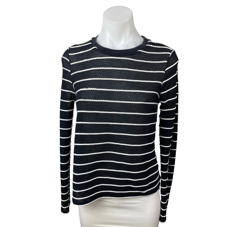 Topshop Women's Black Striped Long Sleeve Knit Crew Neck T Shirt Tee Top Size 6
