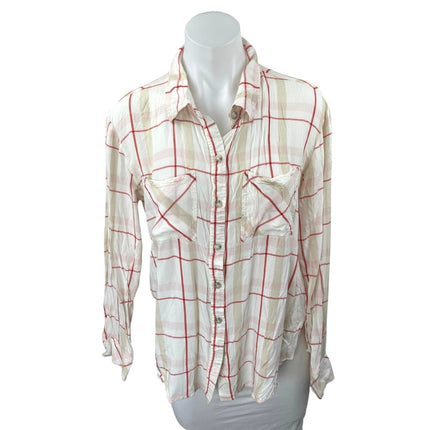 Sanctuary White Multicolor Plaid Checkered Long Sleeve Button Down Shirt Top S