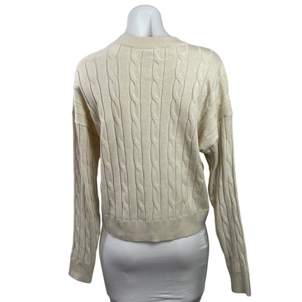 Aeropostale Peanuts Snoopy Football Cream Cable Knit Long Sleeve Sweater Top M