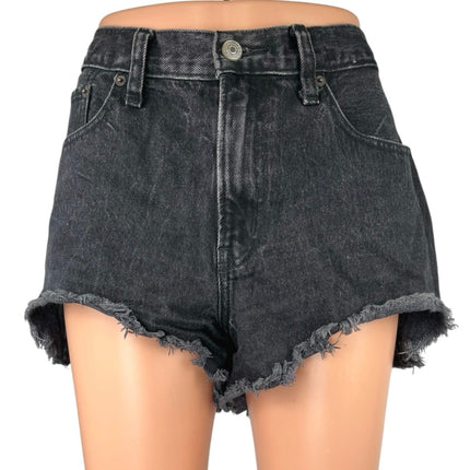 Abercrombie & Fitch Black Mid Rise Frayed Raw Hem Boyfriend Denim Jeans Shorts 8