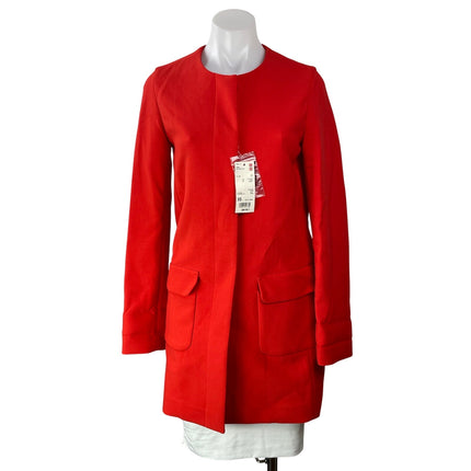 NEW Uniqlo Women's Red Long Sleeve Pocket Midi Collarless Coat Jacket Size XS