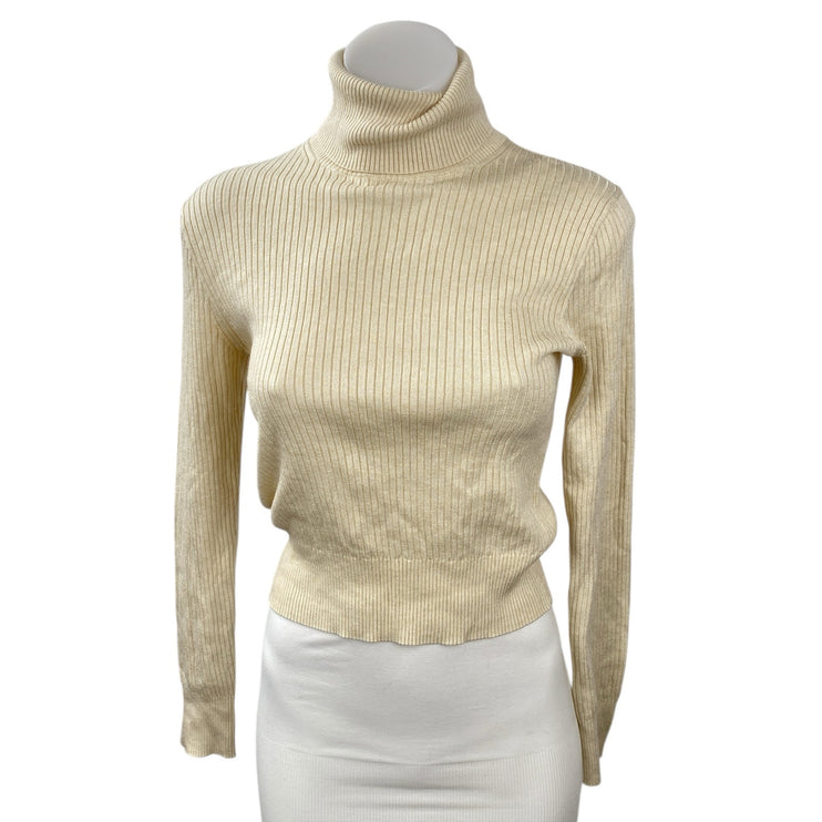 J.Crew Women's Cream Ribbed Knit Turtle Neck Long Sleeve Crop Sweater Top Sz S