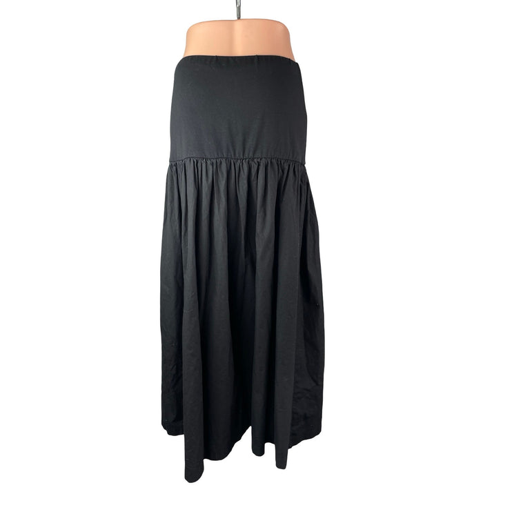 Topshop Women's Black Drop Waist Pleated Pull On Boho A Line Midi Skirt Size M