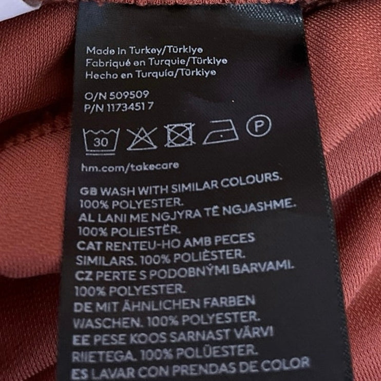 H&M Gusset Panel Brown Ruched Ruffle Draped Jersey Midi Straight Pencil Skirt XS