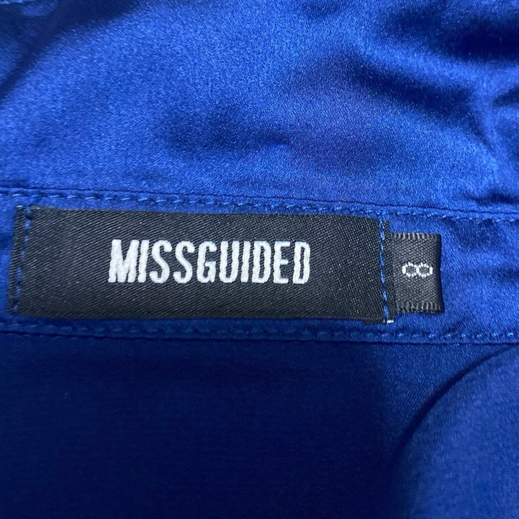 Missguided Blue Floral Embroidered Long Sleeve Button Down Midi Dress Size 8