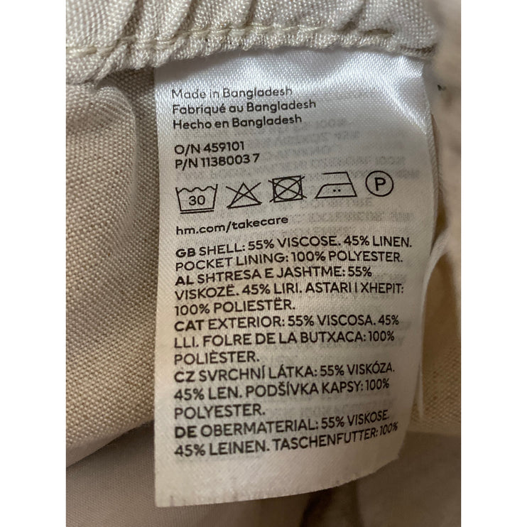 H&M Women's Beige Linen High Waisted Wide Leg Baggy Crop Lounge Trousers Pants M