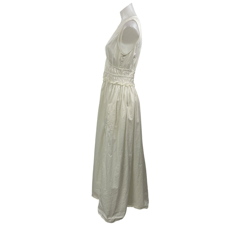 Topshop White Ivory Sleeveless Deep V Neck Ruffle Fit & Flare Maxi Dress Size 8