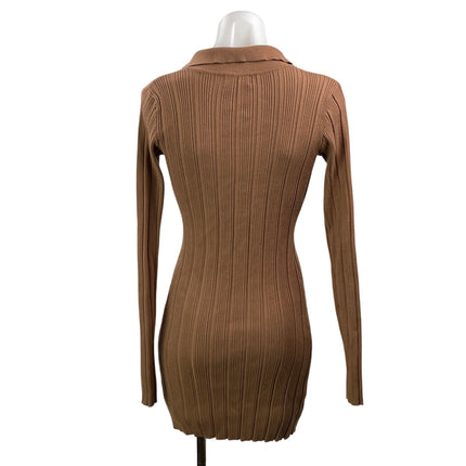Isalis Women's Brown Long Sleeves Ribbed Button Front Bodycon Mini Dress Size S
