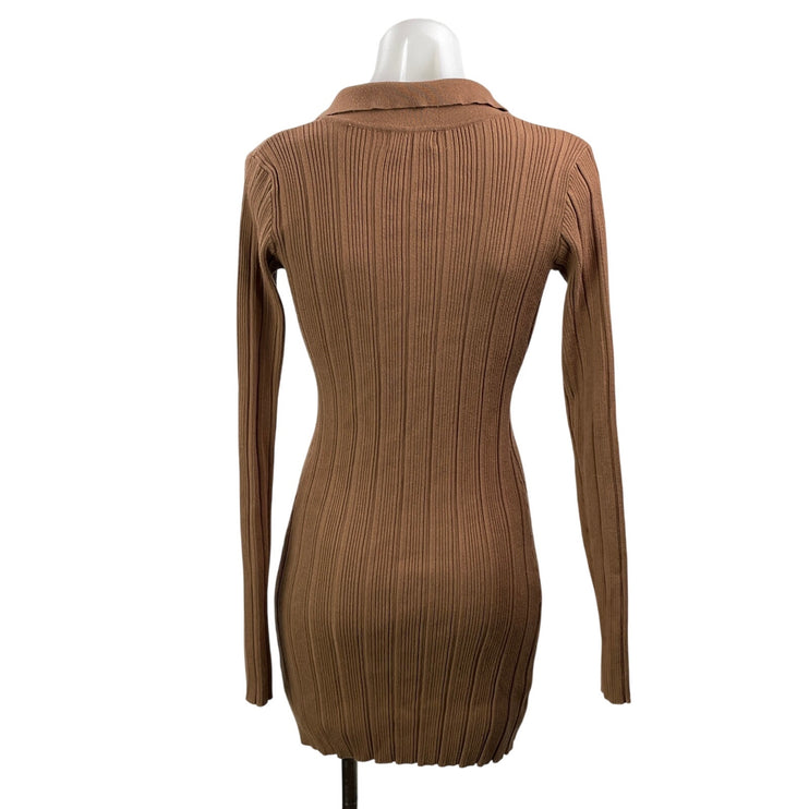 Isalis Women's Brown Long Sleeves Ribbed Button Front Bodycon Mini Dress Size S