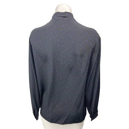 Scanlan Theodore Gray 100% Silk Polka Dots Bow Tie Long Sleeve Blouse Top Size 4