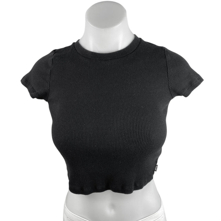 Aritzia TNA Women's Black Short Sleeve Ribbed Knit T Shirt Tee Crop Top Size XS
