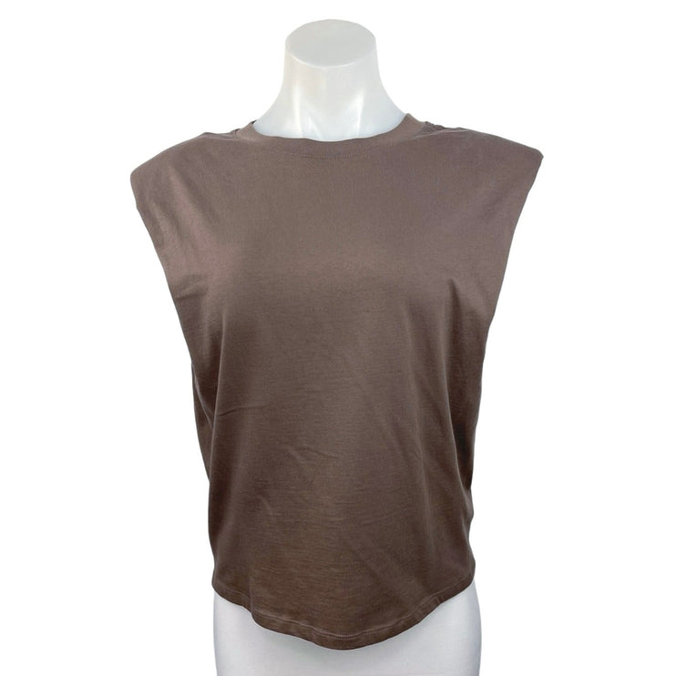 Aritzia Babaton Brown Sleeveless Round Neck Oversized Shoulder Pads T-shirt 2XS