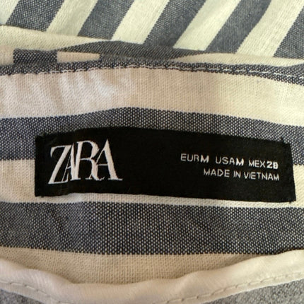 Zara Blue Striped High Waisted Pleated Straight Tapered Ankle Trousers Pants M