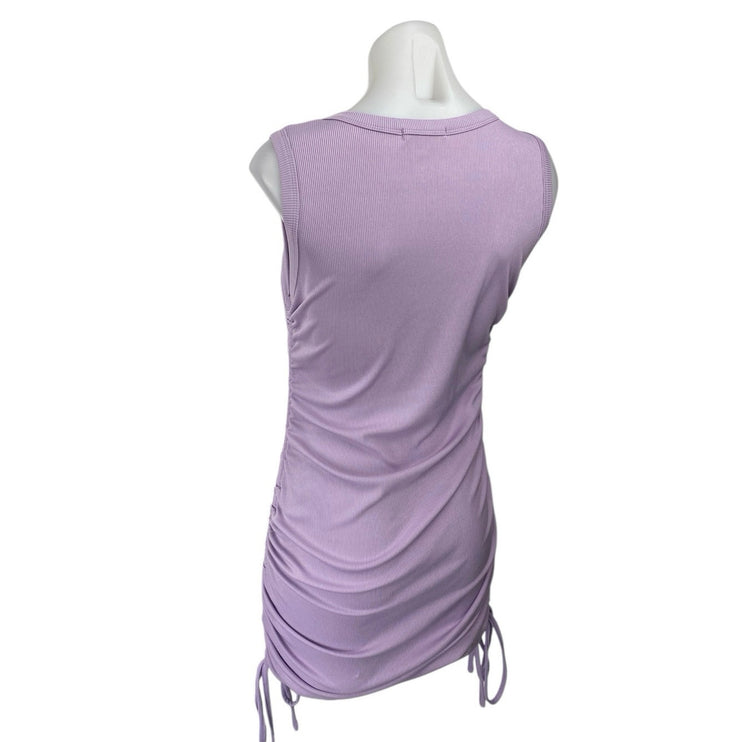 BTFBM Purple Rib Knit Ruched Tie Sleeveless Cami Mini Bodycon Tank Dress Size M