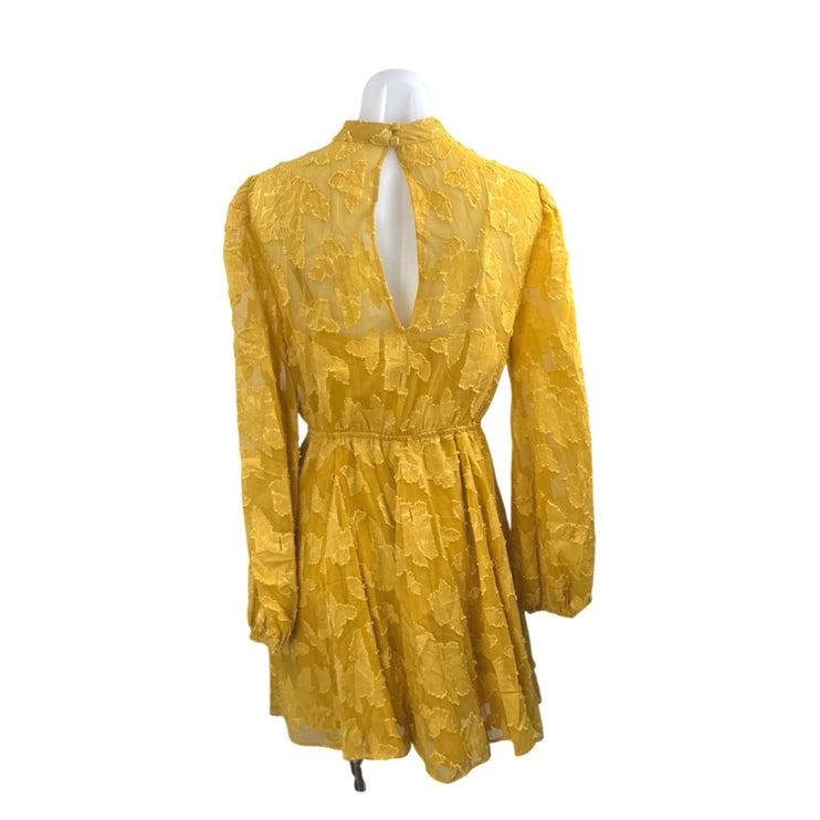 NEW Asos Mustard Yellow High Neck Long Puff Sleeve Fit & Flare Mini Dress Size 6