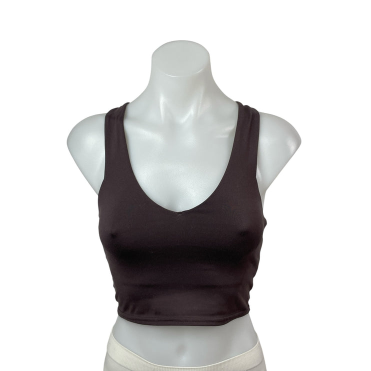 Alo Brown V Neck Sleeveless Yoga Workout Athletic Activewear Crop Tank Top Sz XS