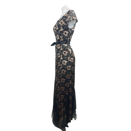 Lovely Grace Floral Lace Sequin Embroidery Overlay Midi Flare A-Line Dress Sz S