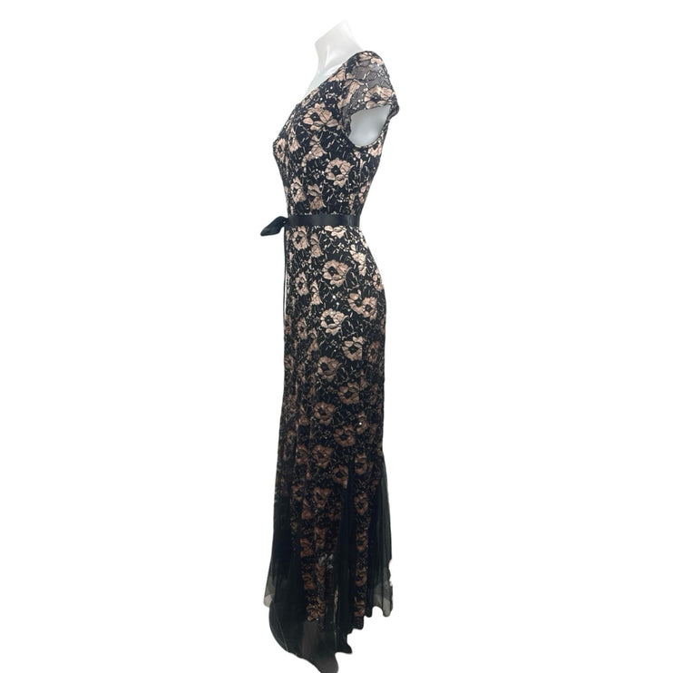 Lovely Grace Floral Lace Sequin Embroidery Overlay Midi Flare A-Line Dress Sz S