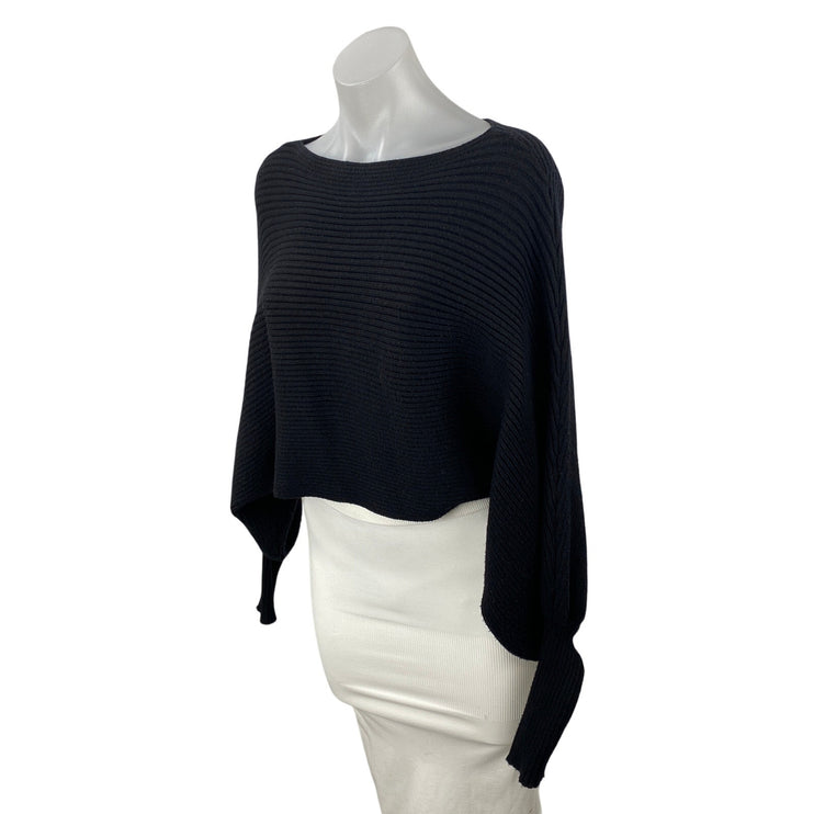 Zara Women's Black Boat Neck Ribbed Knit Batwing Sleeve Boxy Sweater Top Size S