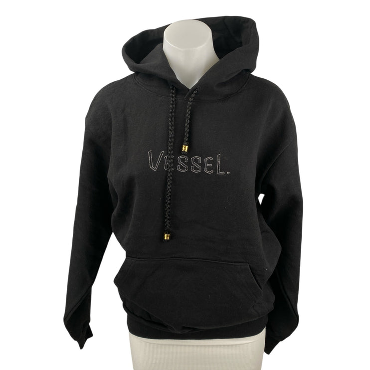 Vessel Black Embroidered Hooded Hoodie Long Sleeve Sweater Sweatshirt Top Sz S