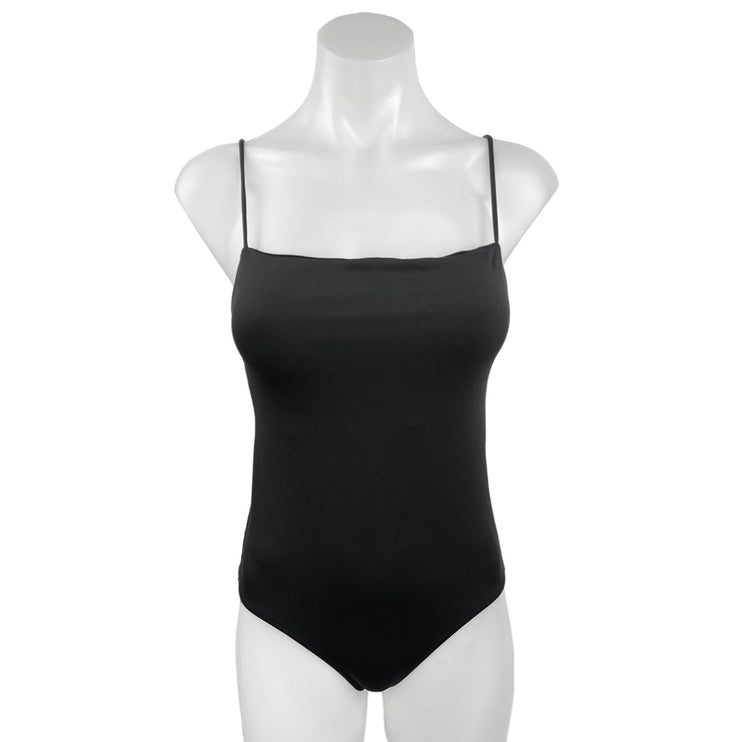 ZARA Women's Black Spaghetti Strap Square Neck Hips Cut One Piece Bodysuit Sz M