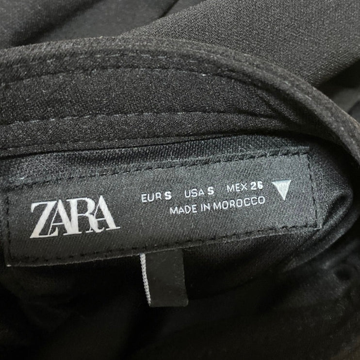 Zara Black Short Sleeve Tailored Mock Neck Zip Up Mini Bodycon Dress Size S