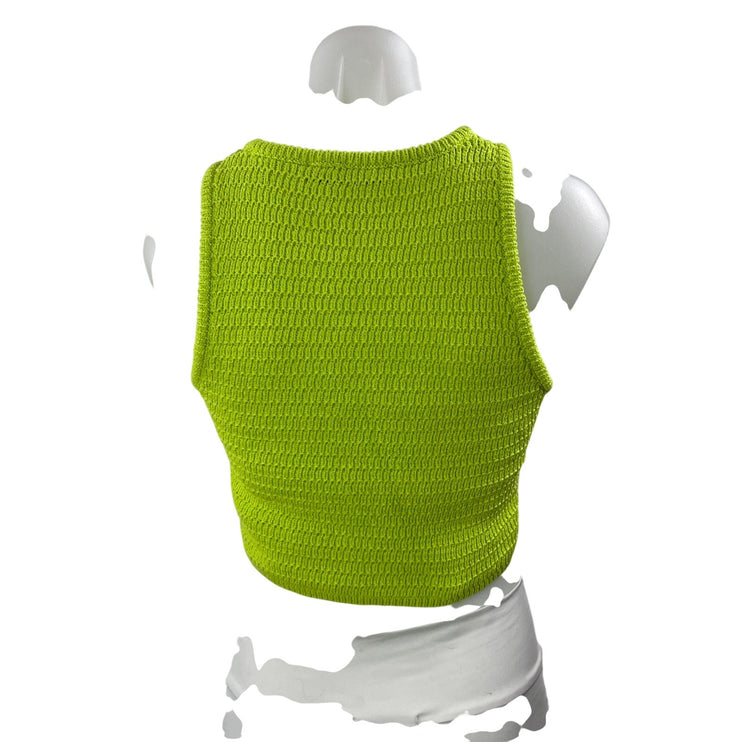 Zara Women's Green Floral 3D Beaded Crochet Sleeveless Knit Crop Top Size S