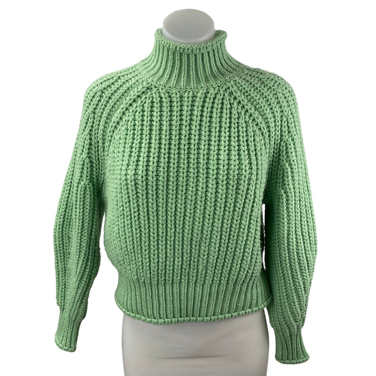 H&M Womens Green Ribbed Knit Turtleneck Long Sleeve Pullover Sweater Top Size XS