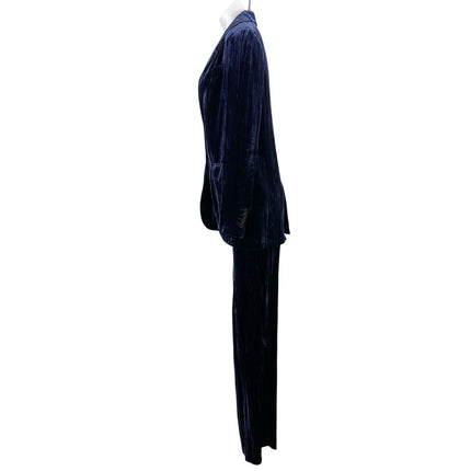 Zara Women's Blue Velvet Velour Blazer Suit & Wide Leg Trouser Pant Sets Size XS