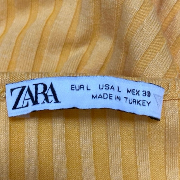 Zara Yellow Ribbed Sleeveless Cami Camisole Button Down Midi Tank Dress Size L