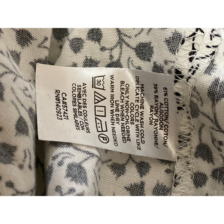 Ann Taylor Loft Black White Floral Tie Neck Long Sleeve Peasant Blouse Top Sz L