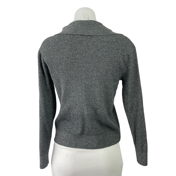 Uniqlo Womens Gray Collared V-neck Long Sleeve Knit Pullover Polo Sweater Top S