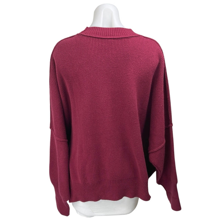 Free People Red Maroon Long Sleeve Ribbed Knit Mock Neck Sweater Top Size S