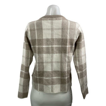 Cynthia Rowley Beige Plaid Check Long Sleeve Knit Button Up Cardigan Sweater S