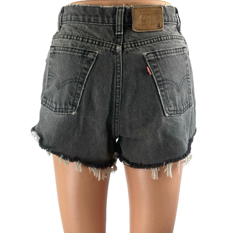 Levi's 531 Womens Black High Waisted Cut Off Frayed Raw Hem Denim Jean Shorts 26